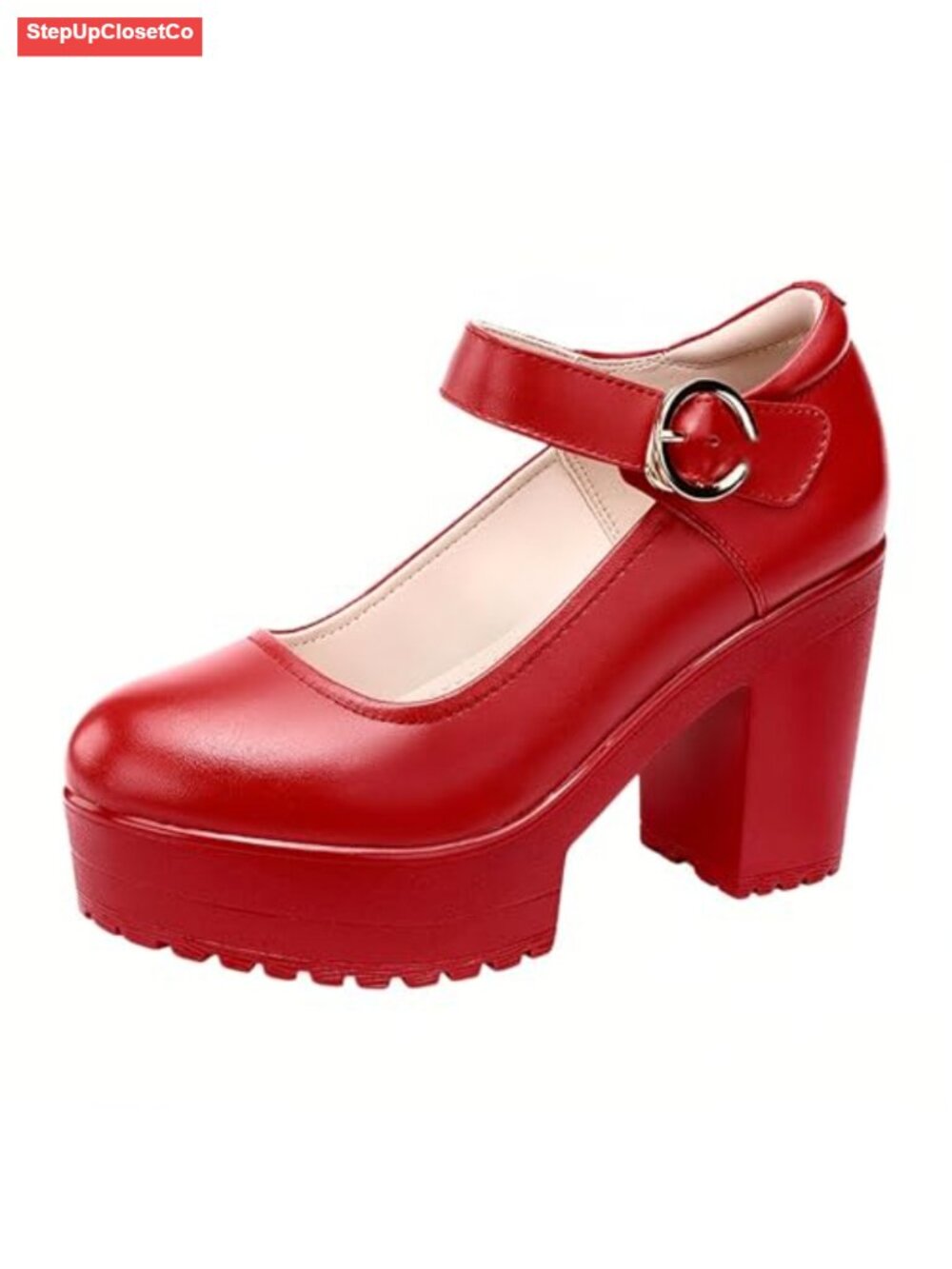 Round Toe Mary Jane Heeled Shoes with Adjustable Ankle Strap Platform Chunky